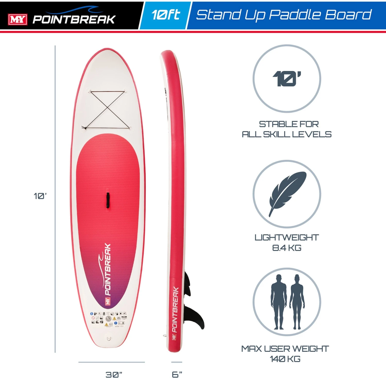 M.Y 10ft Inflatable Paddle Board Package -Pink - Image 2