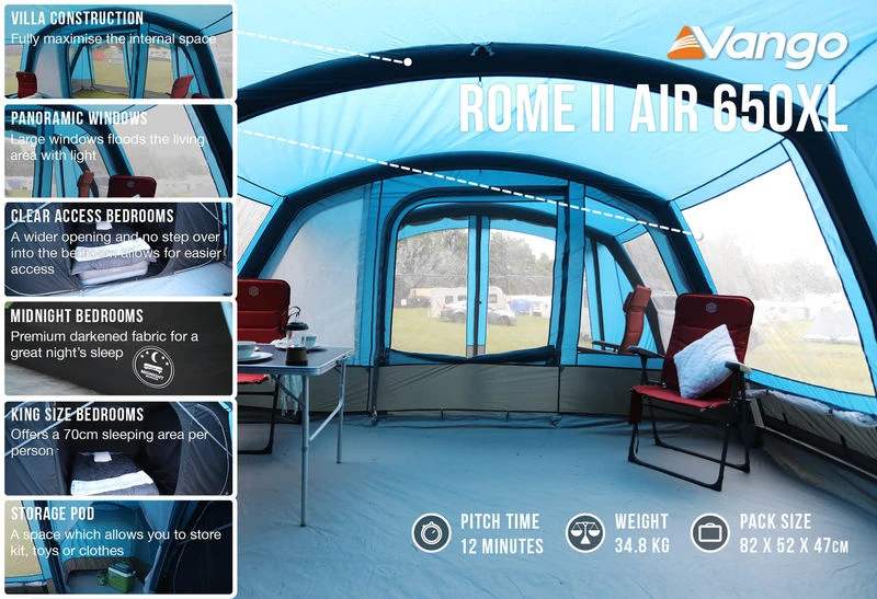 Vango Rome II 650XL Airbeam Tent - With Free Footprint - Image 4