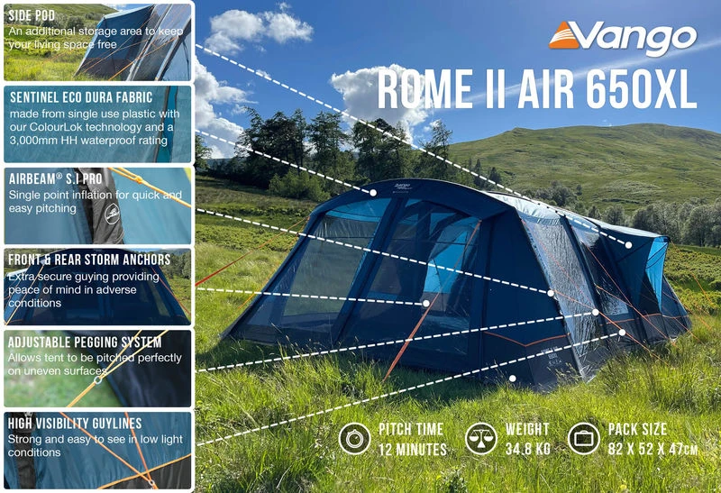Vango Rome II 650XL Airbeam Tent - With Free Footprint - Image 2